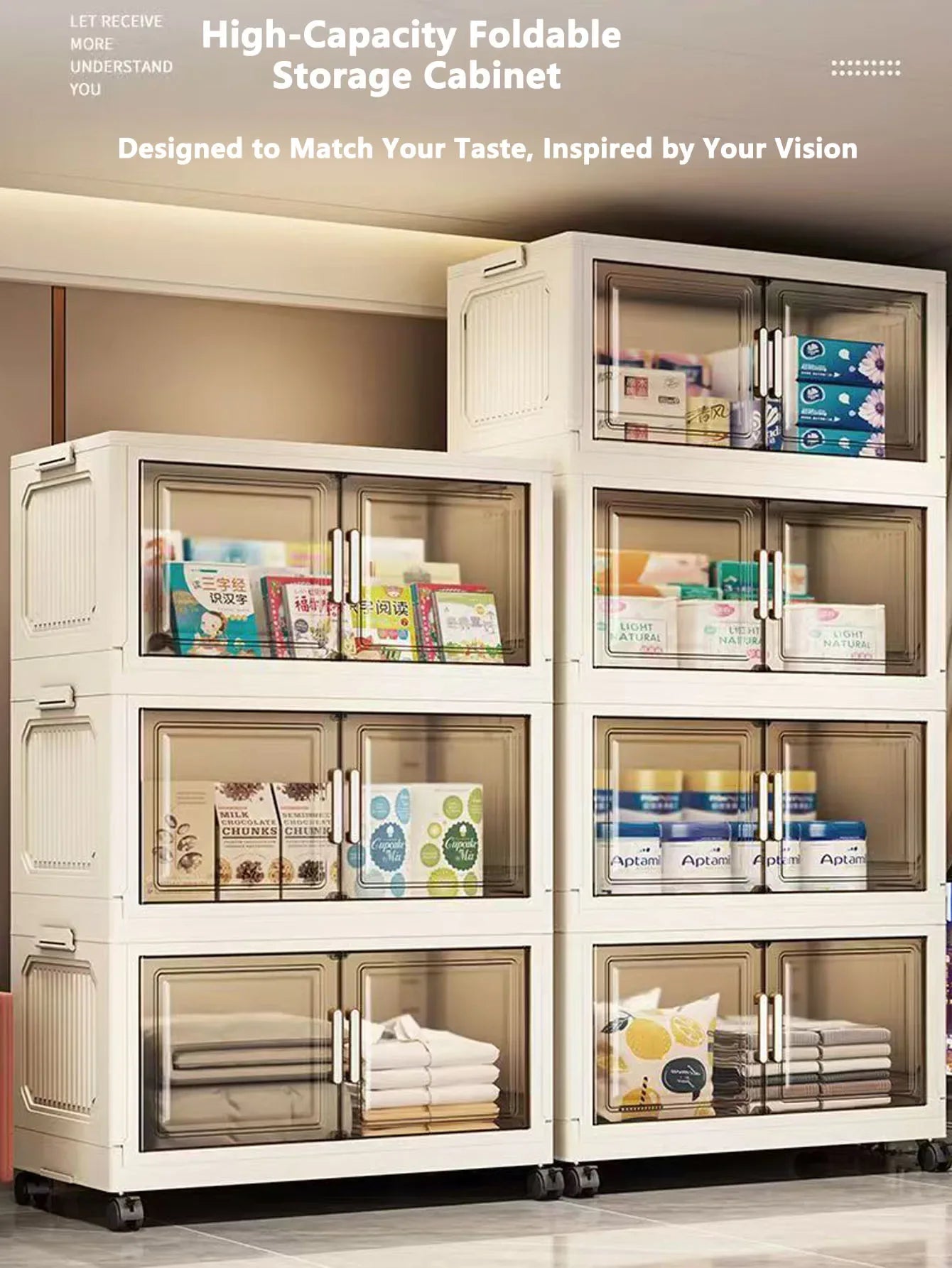 Storage Cabinet Folding Storage Box Home Living Room Toy Cabinet Storage Rack Snack Cabinet Installation-Free Kitchen Storage Cabinet Folding Storage Cabinet Organizer - Luvia