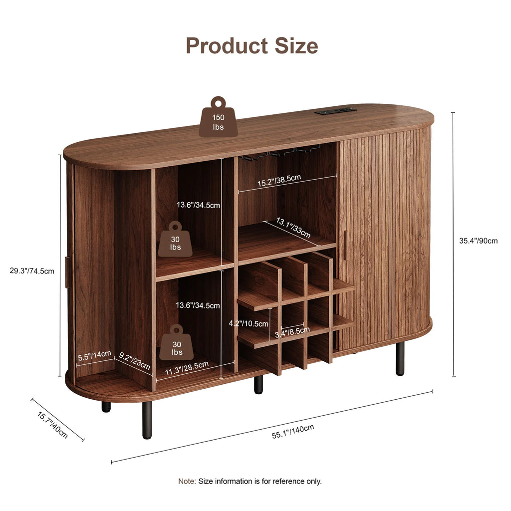 Wine Bar Cabinet w/ LED Light,Liquor Cabinet for Home,Coffee Bar Cabinet w/ Wine Rack & Glass Holder,Walnut Buffet Sideboard