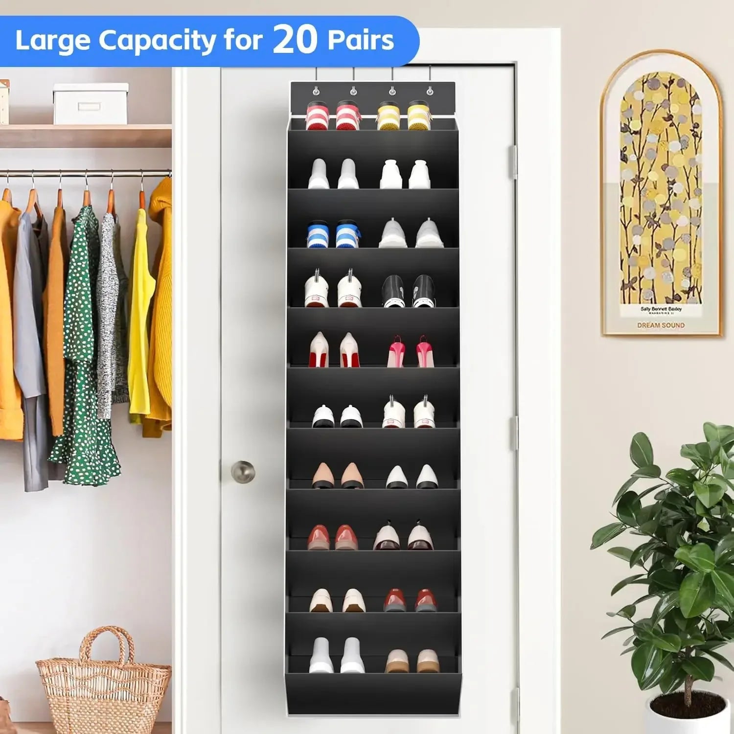 10 Tiers Large Over the Door Shoe Organizer Hanging Shoe Rack with Deep Pockets for Storage Door Storage Solution - Luvia