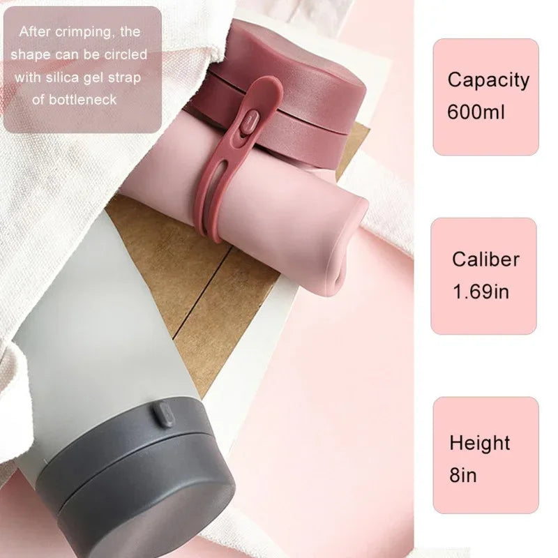 600ml Foldable Water Bottles Soft Flask Sports Drinking Water Bag Collapsible Portable Outdoor Running Camping Travel BPA Free - Luvia