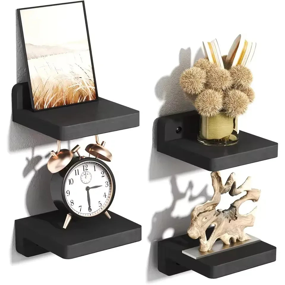 4/2 Pcs White Floating Shelves for Wall Rustic Wood Small Wall Mounted Shelves for Bedroom, Living Room, Kitchen, Bathroom Decor - Luvia