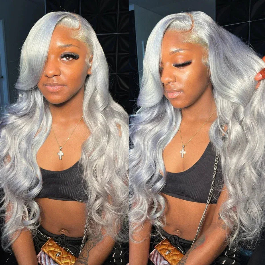 13x6 Silver Grey Straight Lace Front Human Hair Wigs Pre Plucked 613 Blonde Body Wave Frontal Wigs For Women Brazilian Hair Wigs - Luvia
