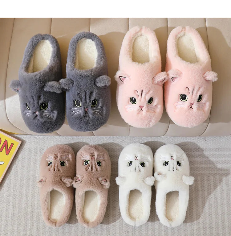 Winter Warm Slipper Women House Fuzzy Cat Cartoon Fur Plush Indoor Lazy Female Thermal Home Shoe Furry Funny Flat flip flop