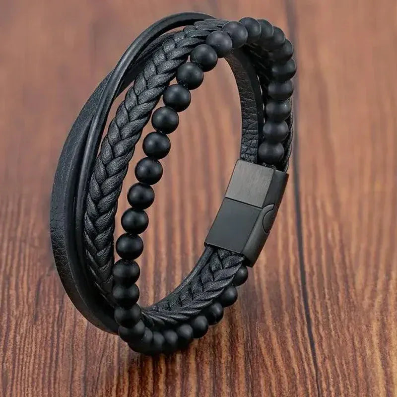 Charm Braid Rope Bracelet For Men Stainless Steel Magnetic Buckle Genuine Leather Bracelets & Bangles Male Female Jewelry - Luvia