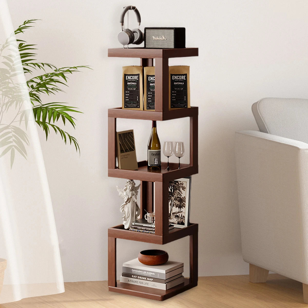 Multi-Tier Bamboo Storage Side/Bedside Table - 3/4/5 Tier Modern Nightstand for Bedrooms & Living Rooms (Small Spaces)