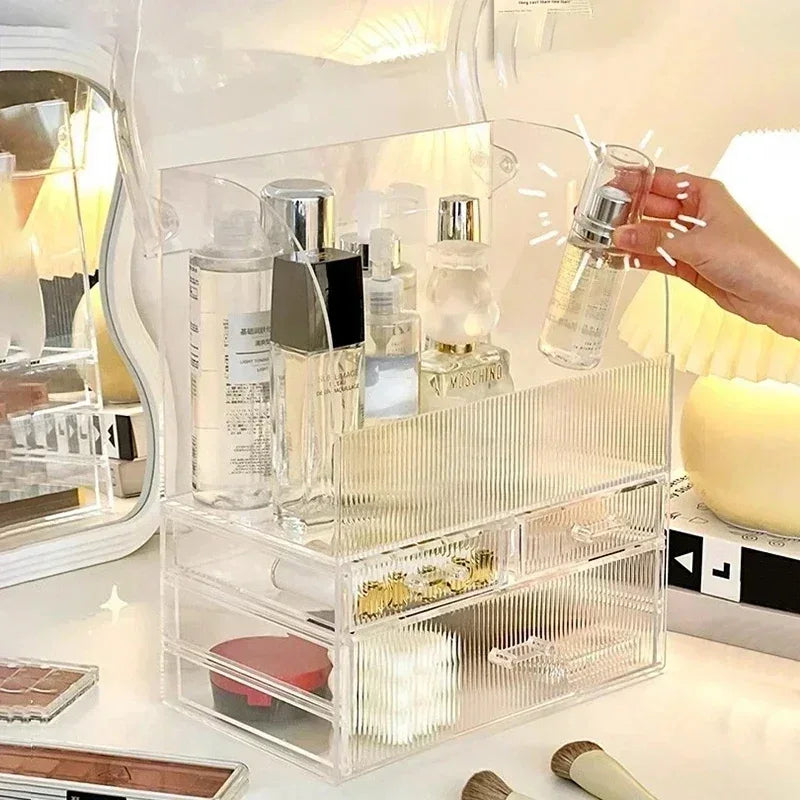 30x17.5x36cm Large Drawer Organizer Makeup Clear Acrylic Box With Perfume Cosmetic Display Capacity Lid Cosmet Storage Box - Luvia
