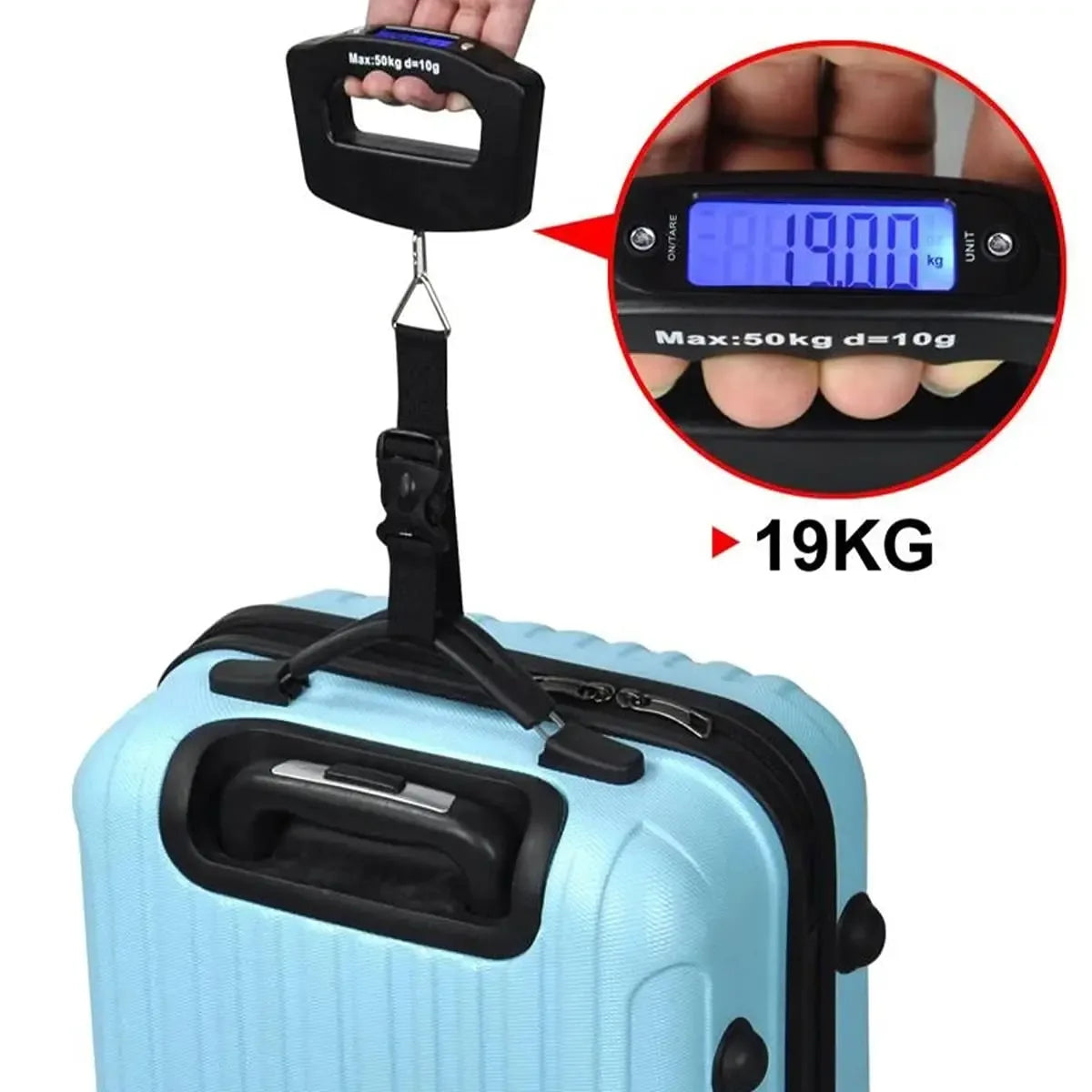 Digital Luggage Scale 50kg/110lb, Portable Handheld Scale with Backlight, Tare Function, 4 Units (g/kg/oz/lb) – Perfect for Tra - Luvia