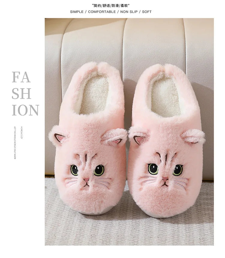 Winter Warm Slipper Women House Fuzzy Cat Cartoon Fur Plush Indoor Lazy Female Thermal Home Shoe Furry Funny Flat flip flop