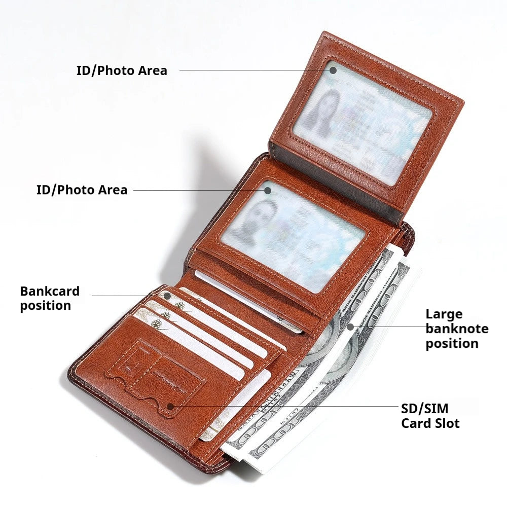 Boxed men's wallet short top layer cowhide wallet with classic three fold RIFD anti-theft brush  wallet gift box men purses