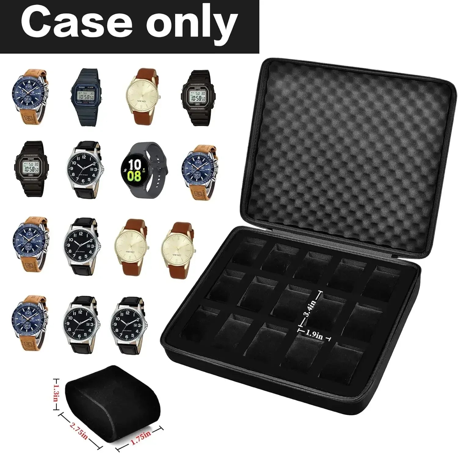 15 Slots Watch Box /Men Watch Display Storage Case Fits All Wristwatches and Smart Watches up to 42mm - Luvia