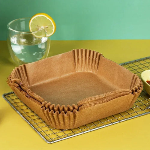 50Pcs Disposable Air Fryer Paper Oil Absorbing And Anti Oil Paper Tray Non Stick Baking Pad Large Toughness Square