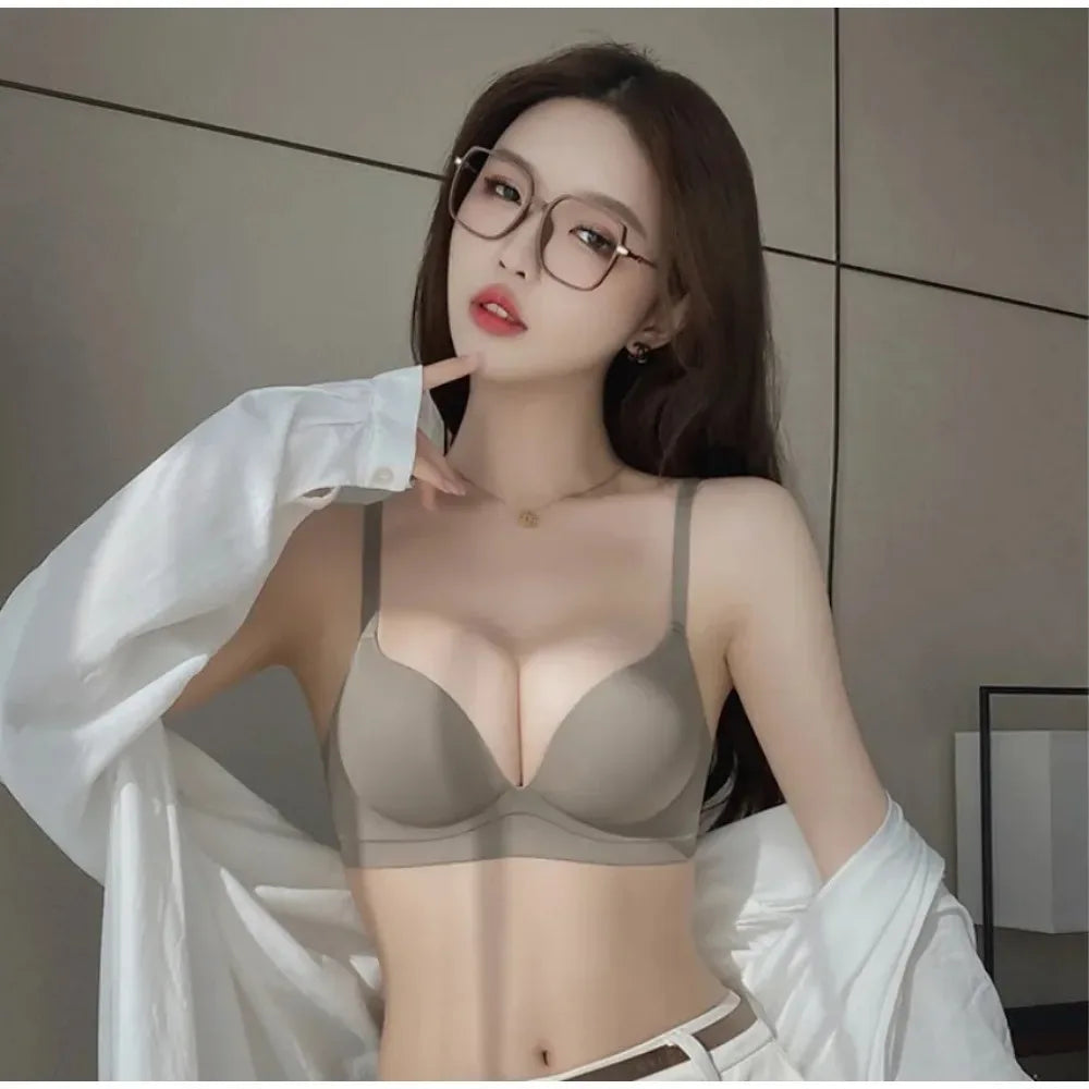 Seamless Bra for Women Gathered Lingerie Solid Small Breast Wireless Push Up Bra Thickened Comfortable Lingerie Lenceria - Luvia
