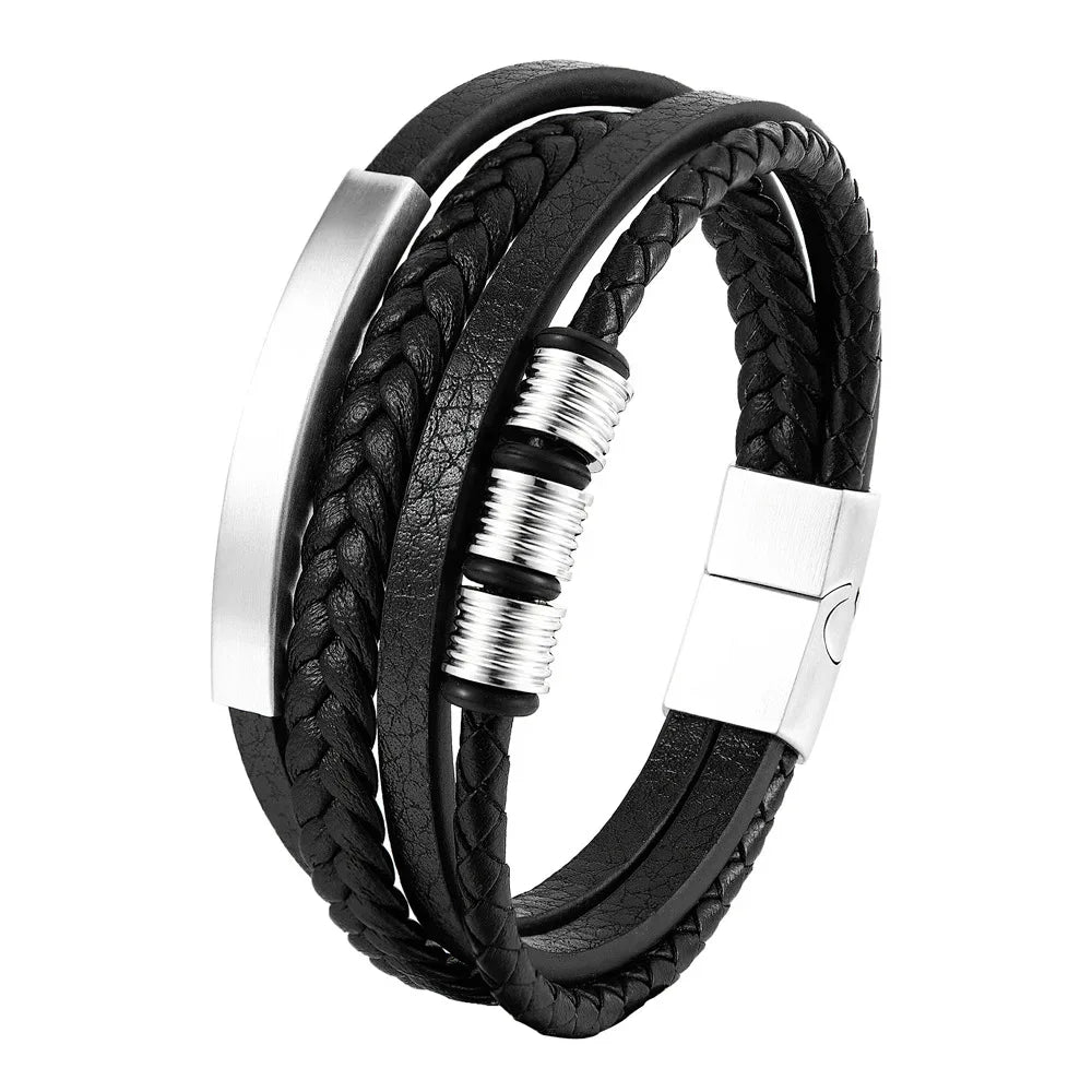 Charm Braid Rope Bracelet For Men Stainless Steel Magnetic Buckle Genuine Leather Bracelets & Bangles Male Female Jewelry - Luvia