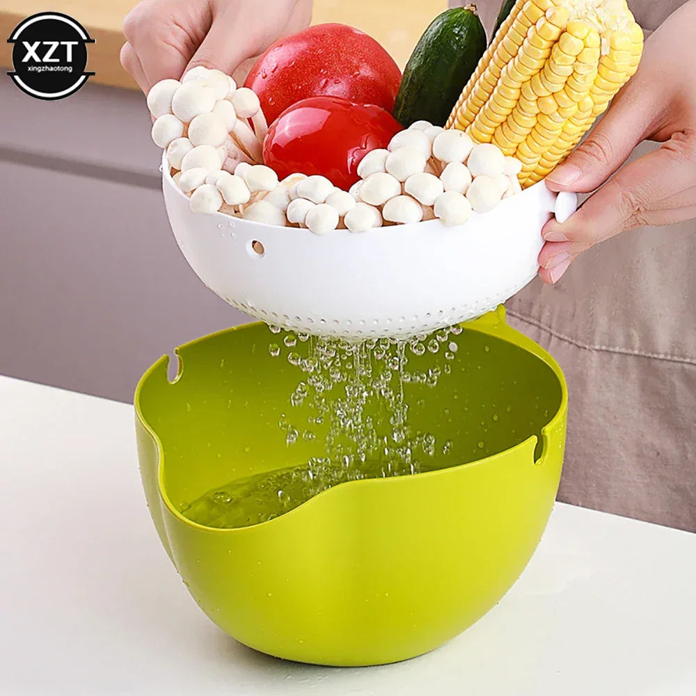 Double Drain Basket Bowl Rice Washing Kitchen Sink Strainer Noodles Vegetables Fruit Kitchen Gadget Colander Kitchen Strainers - Luvia