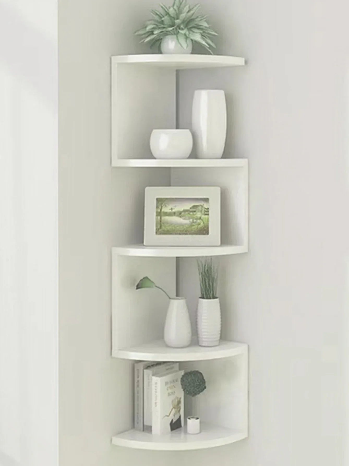 5-tier Floating Wall Shelf Corner Storage Rack Aesthetic Room Decoration Home Decoration Living Room Kitchen Display Stand Ledge - Luvia