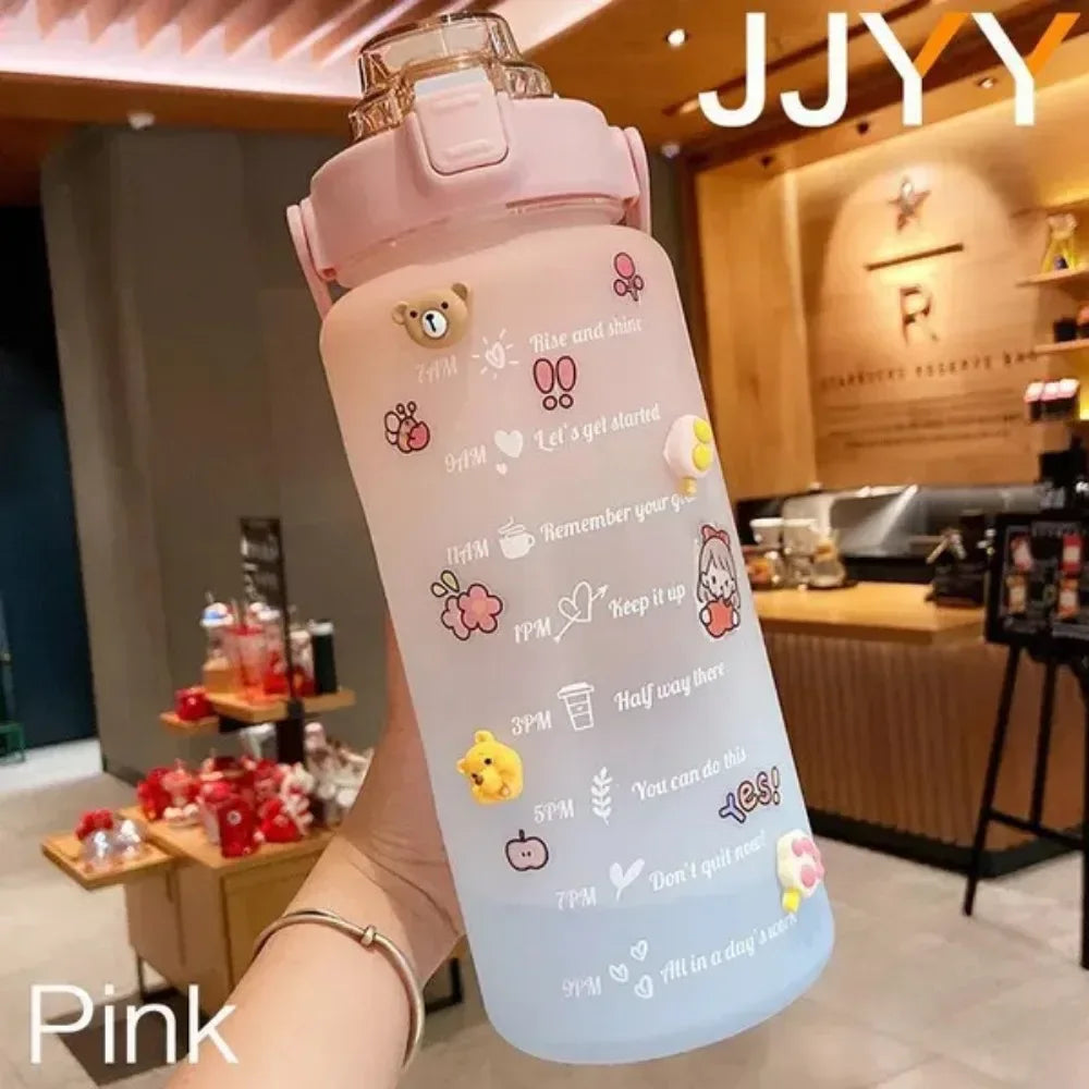 2000ML Large Capacity Water Bottle with Time Marker Plastic Motivational Water Bottle Drinking Bottle for Gym Sports Outdoor - Luvia