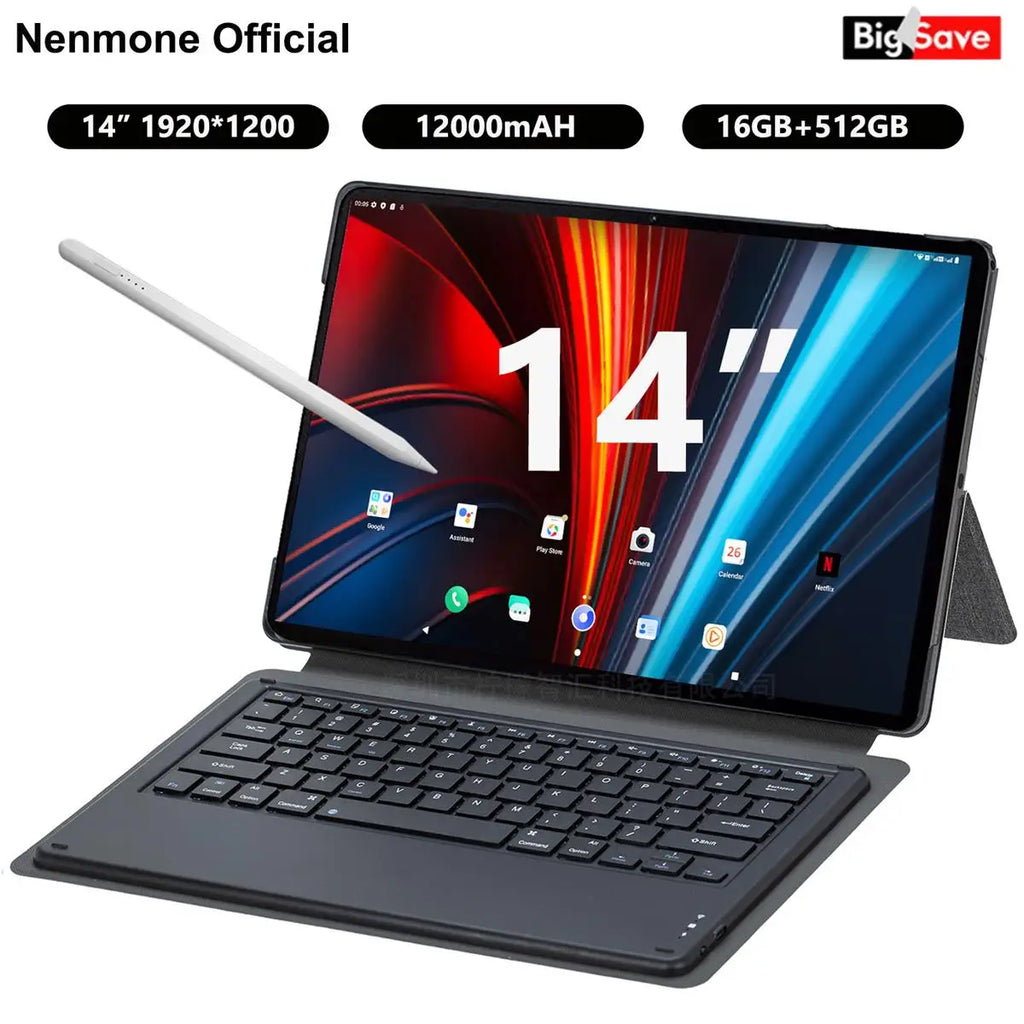 Nenmone Mpad15 14 inch Tablet 2 In 1 Tablet Laptop 14" Octa Core 16GB RAM 512GB ROM Android14 Tablet With Keyboard 2.4G/5G WiFi