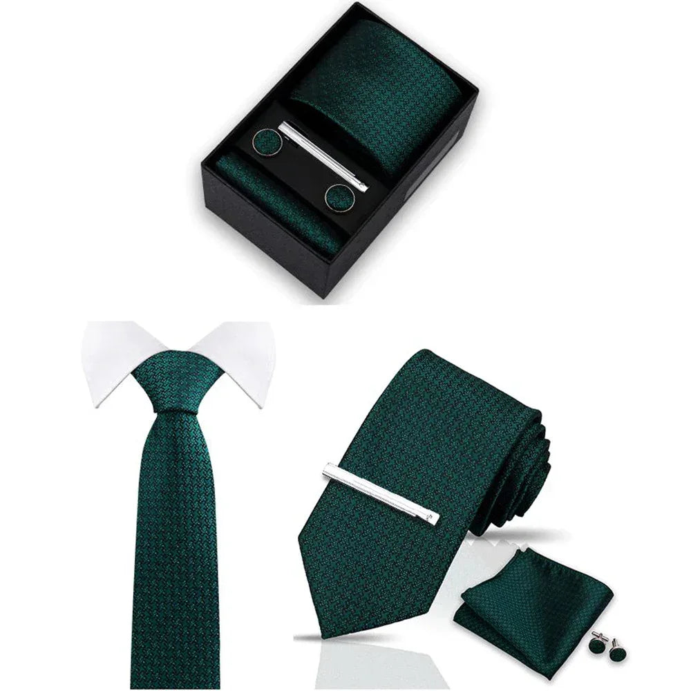 Tie Set For Men Necktie Fashion Wedding Cufflinks Box Gift Tie Clip Men Pocket Square Necktie Luxury Business Wholesale Gravatas - Luvia