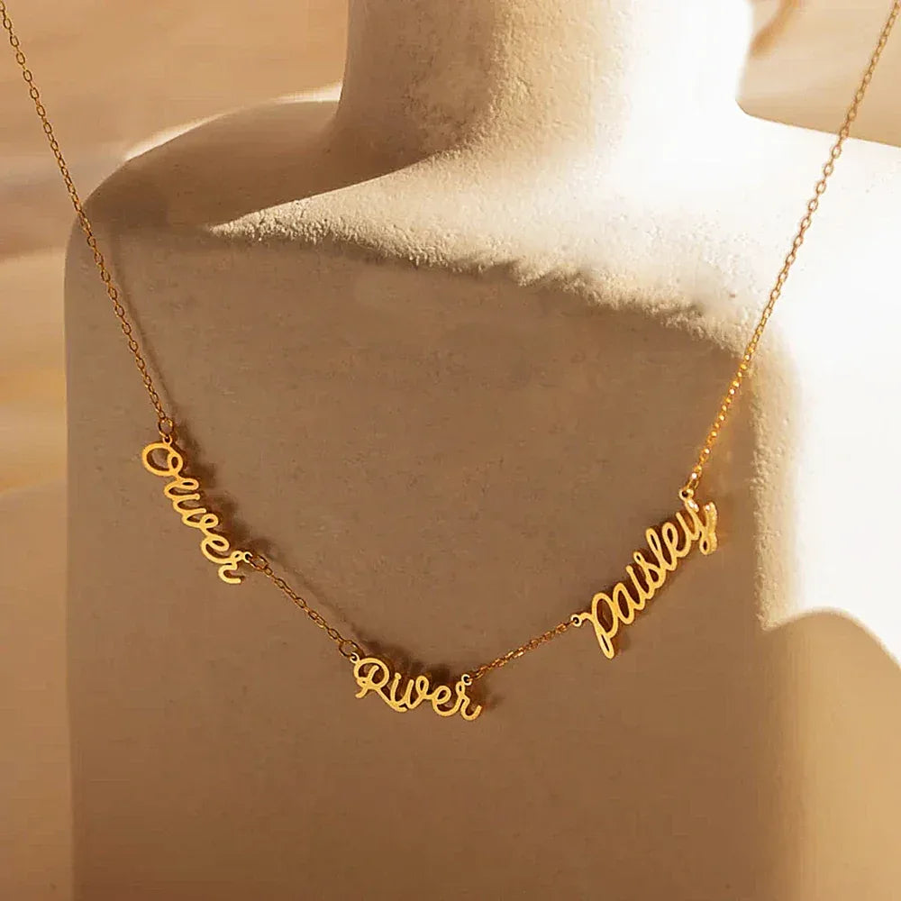 Personalized Customized Necklace for Women Double Name Pendant Stainless Steel Jewelry Couple Heart 1-5 Names Charm Chain Choker - Luvia