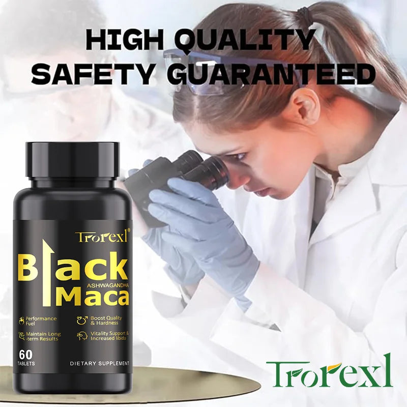 Natural Black Maca with Ashwagandha, Male Enhancing Supplements, Stamina & Energy, Supports Reproductive Health