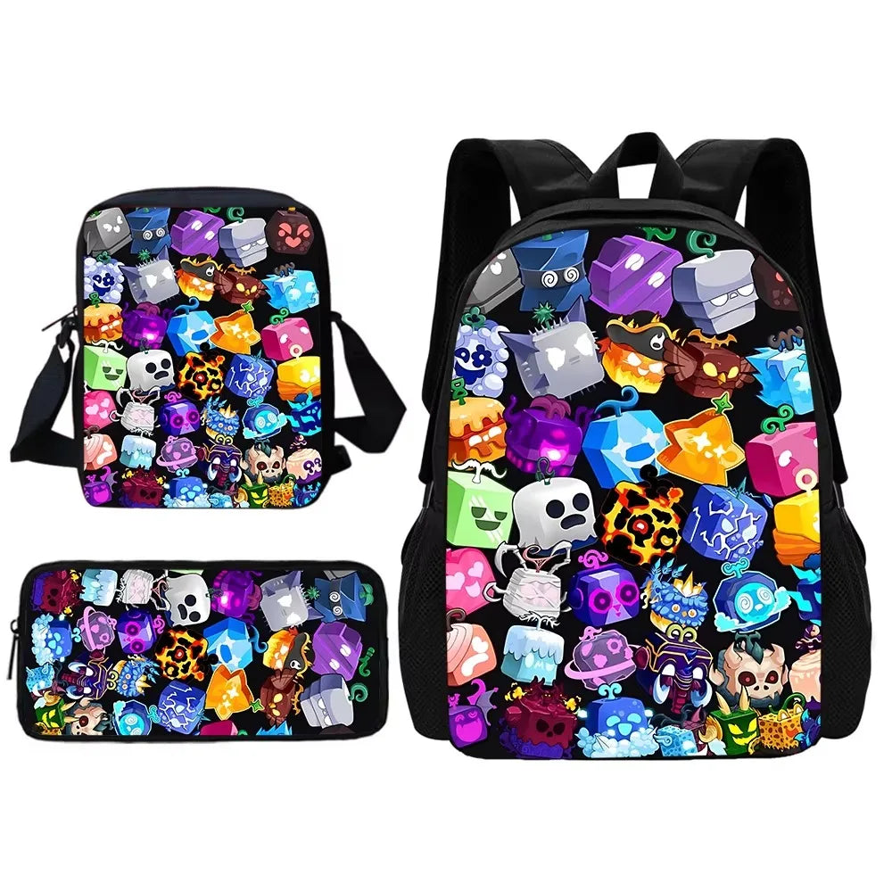 Child School Cartoon Blox Fruits Backpack With Shoulder Bag Pencil Bags School Bags for Boys Girls Best Gift