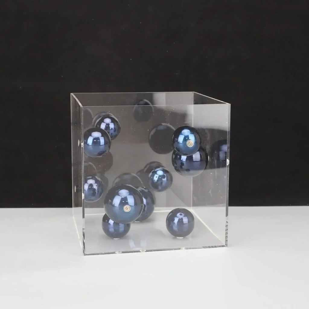 Geometric Metal Ball Art Transparent Acrylic Box Ornaments Modern Minimalist Square Living Room Decorations Desktop Furnishings - Luvia