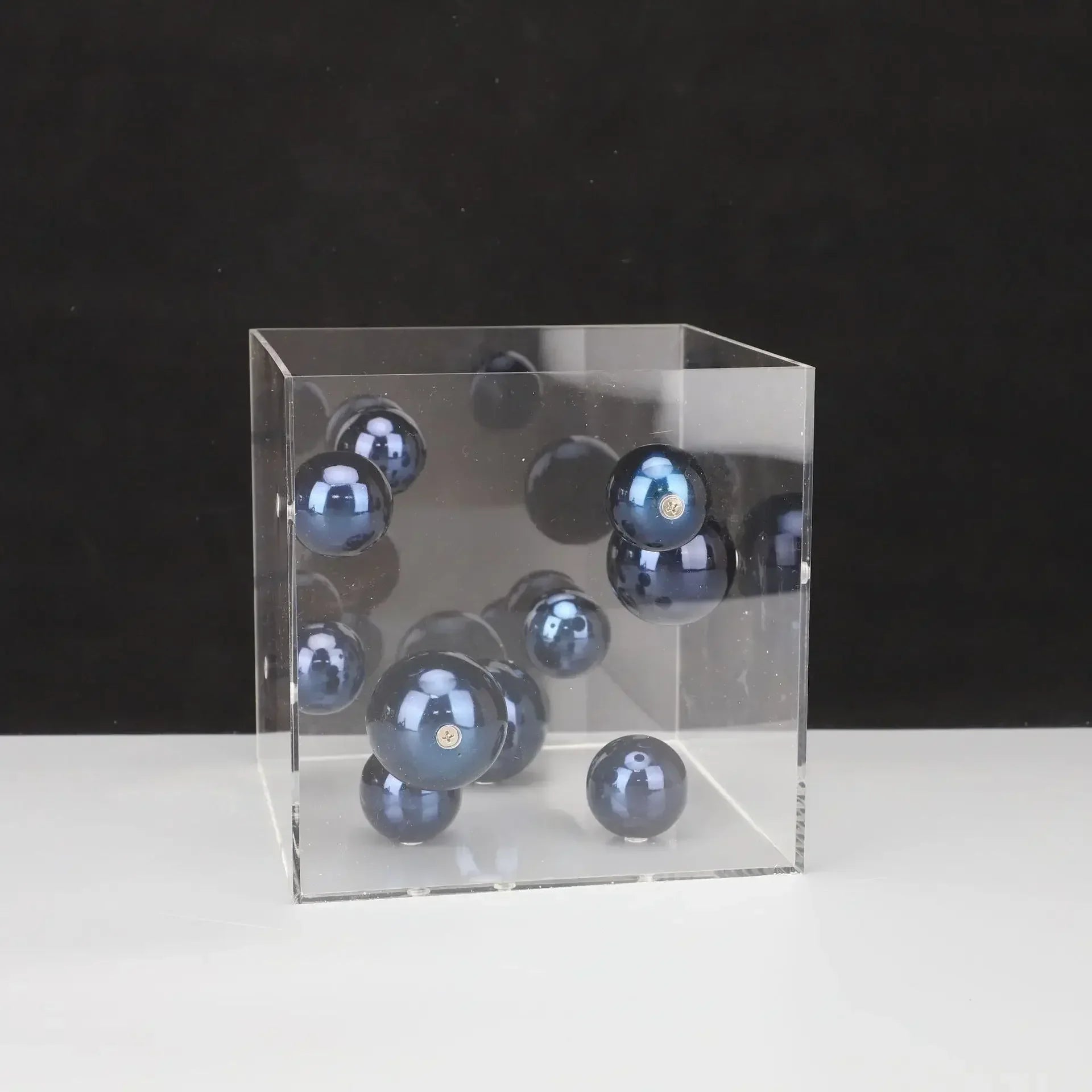 Geometric Metal Ball Art Transparent Acrylic Box Ornaments Modern Minimalist Square Living Room Decorations Desktop Furnishings - Luvia