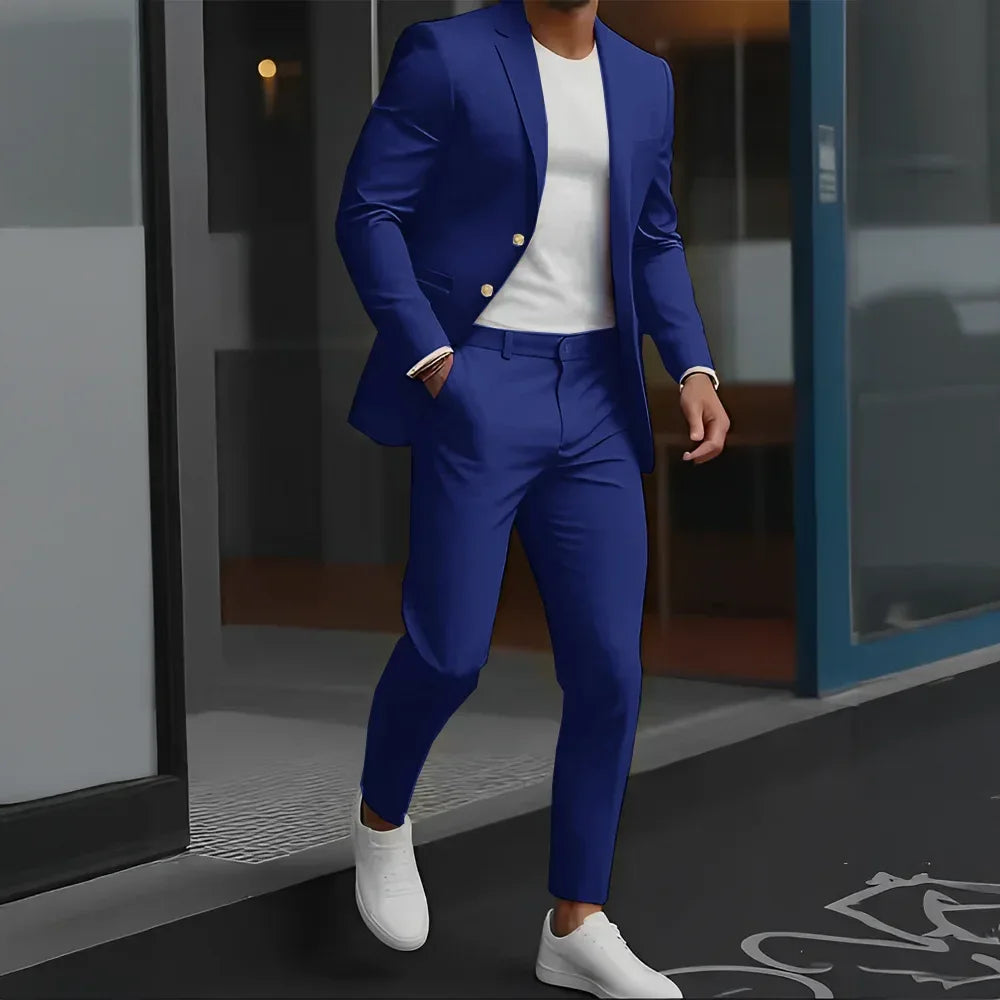 Formal Suit for Mens Business Work Clothes Office Jacket Pants 2-Piece Suit Wedding Groom Tuxedo 2-Button Blazer - Luvia