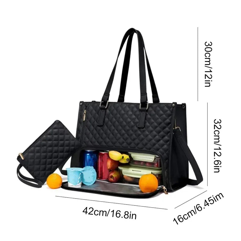Women's 2-in-1 Insulated Lunch Bag Suitable for 15.6-inch Laptops Leak-proof Insulated Work Bag Waterproof Picnic Cooler Bag - Luvia