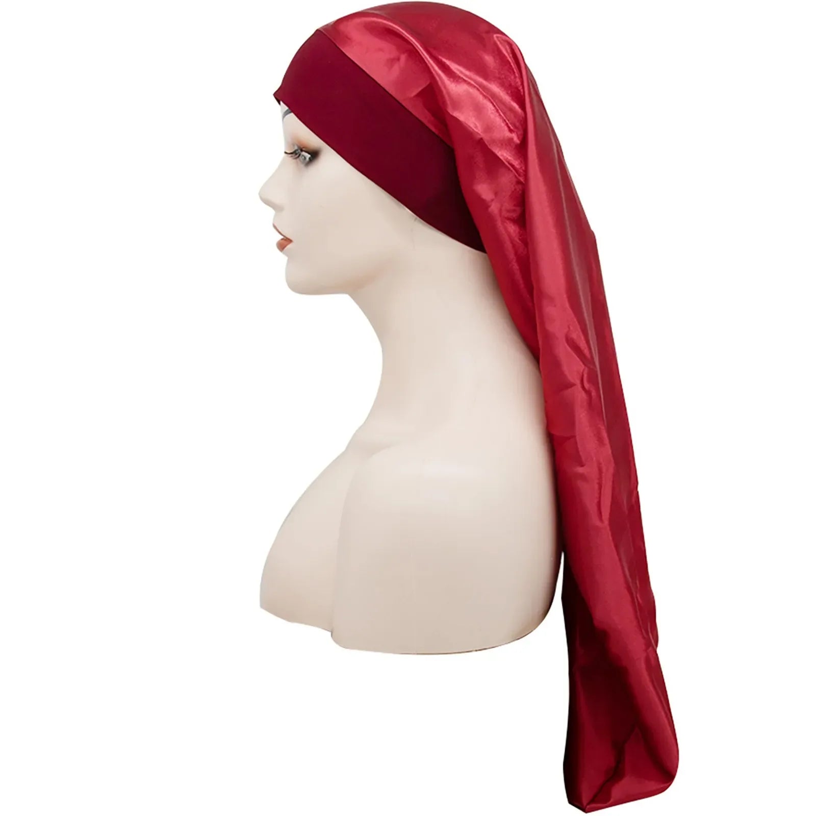 Long Satin Bonnet Sleep Cap Silk Sleeping Cap with Wide Elastic Band Loose Night Hat for Women Braids Curly Hair Black - Luvia