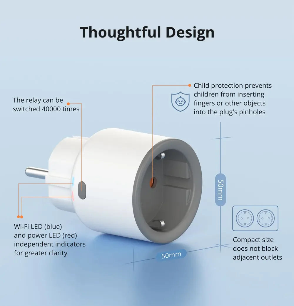 SONOFF Smart Socket S60 TPF EU WiFi 16A Smart Plug With Energy Monitoring Remote Control Timer Voice Control Smart Scene Current - Luvia