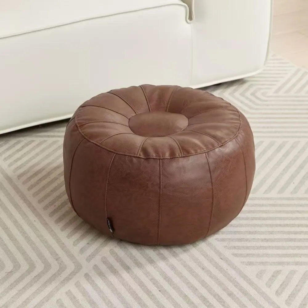 PU Leather Unstuffed Storage Leg Bench Need to Fill Clothes Large Capacity Storage Pouf Round Nordic Sofa Footstool Living Room