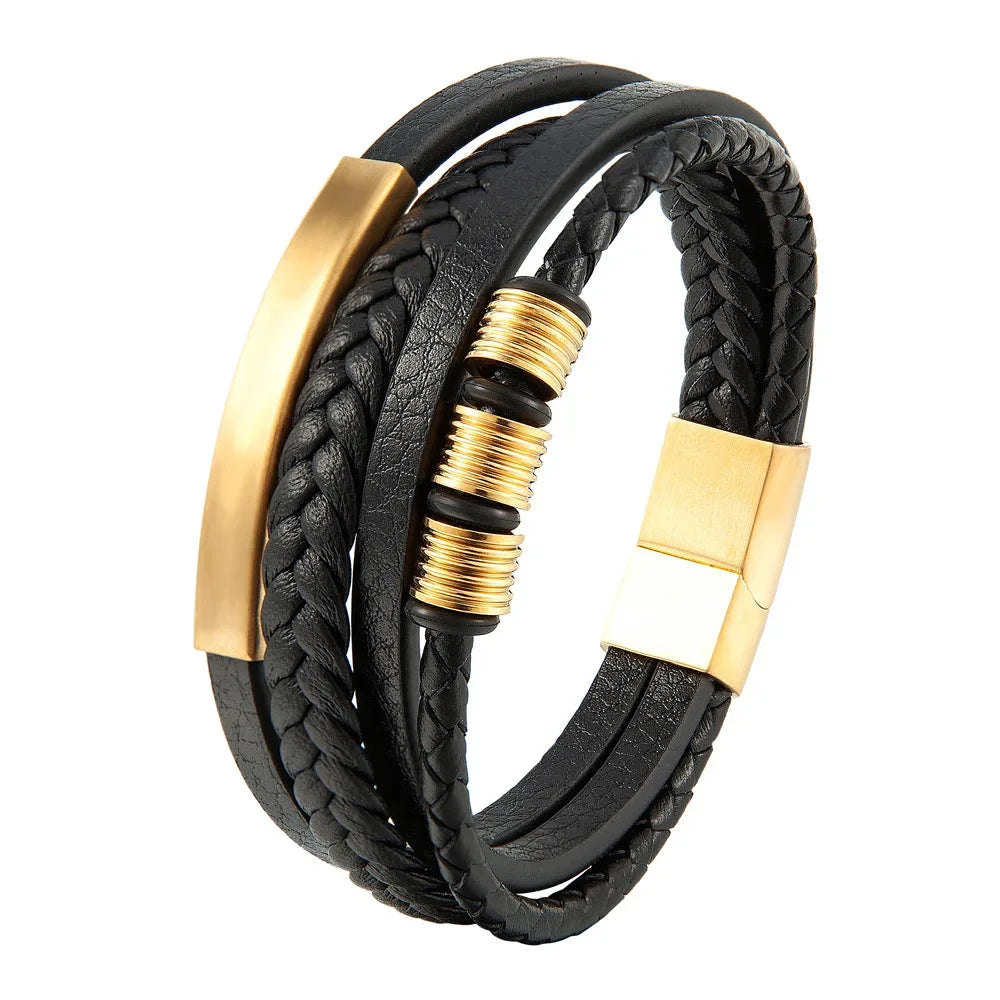 Charm Braid Rope Bracelet For Men Stainless Steel Magnetic Buckle Genuine Leather Bracelets & Bangles Male Female Jewelry - Luvia