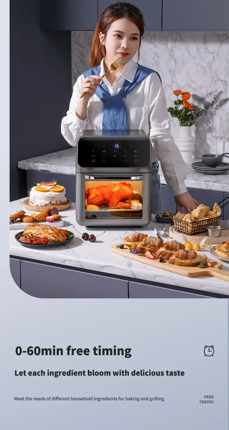 10L Large Capacity Electric Air Fryers Oil-free Automatic Household Kitchen 360°Baking Convection Oven Deep Fryer without Oil - Luvia