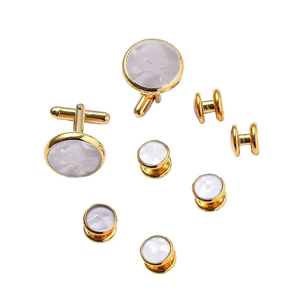 Cufflinks For Mens Luxury Quality Set Tuxedo Studs Shirts Cufflinks Set With Buttons 8pcs Set With Box Studs For Shirt Men Women - Luvia