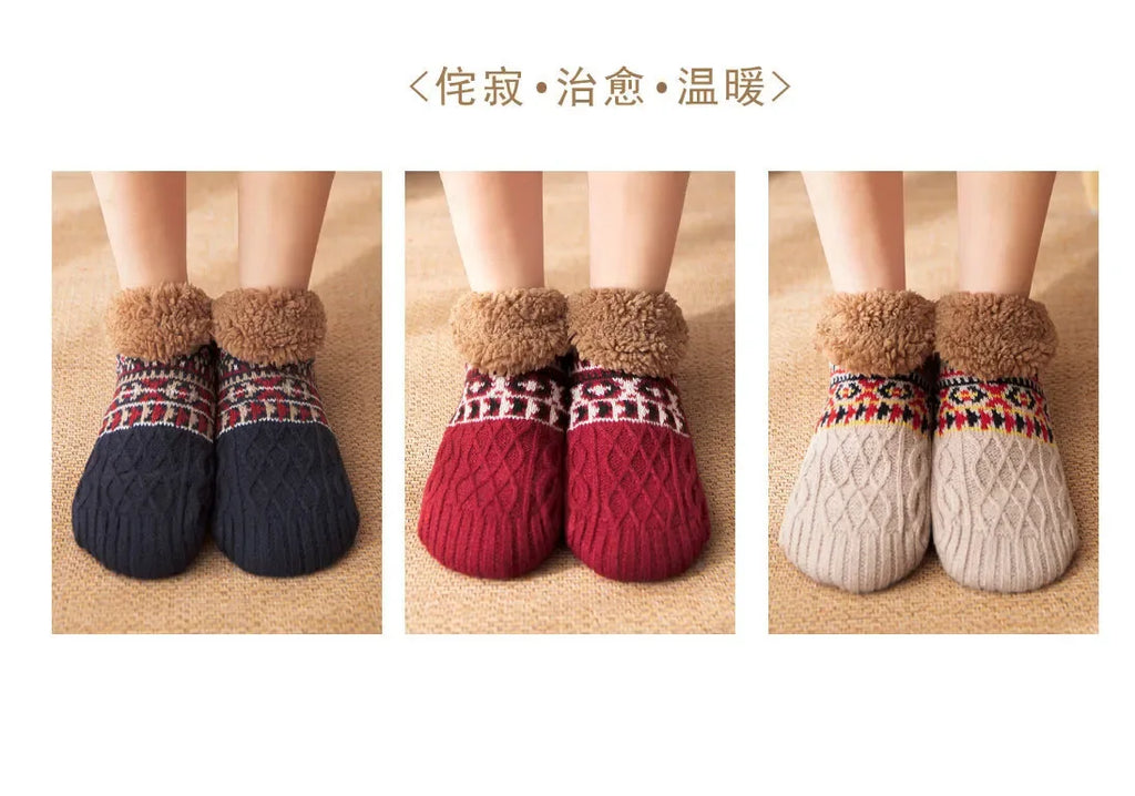 Super Warm Winter Non-slip Floor Socks Women Men Snow Socks Sleep Carpet Socks Slippers Socks Women Velvet Boot Unsiex Home Wear - Luvia