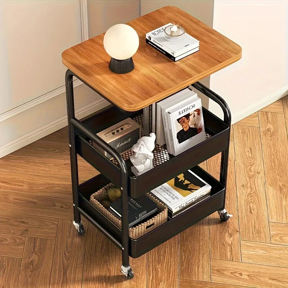 3-Tier Rolling Cart with Tabletop, Metal Tool and Snack Rack with Storage, Durable Carbon Steel Frame, Wheels for Easy Mobility - Luvia