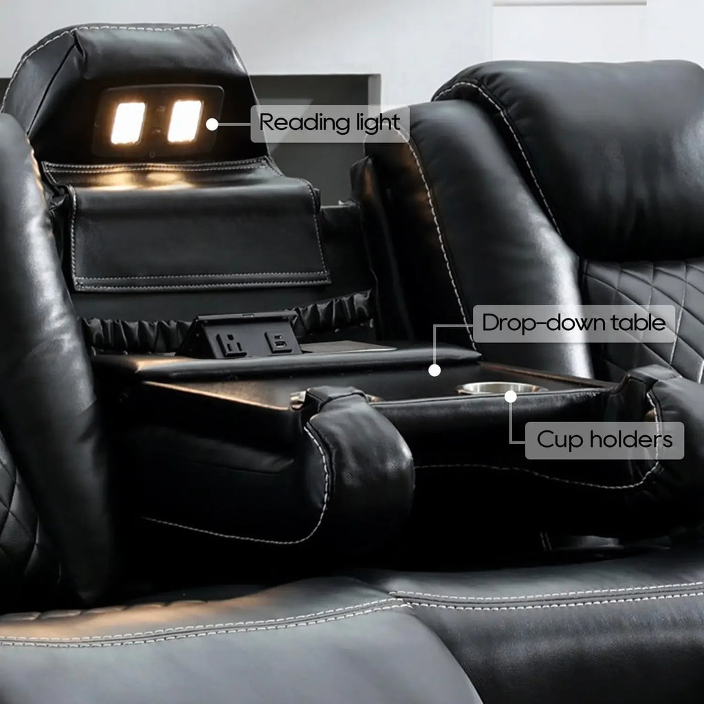 TODRANI Power Reclining Sofa 0 Gravity w/ Wireless Charger,LED Floor Lights,Reading Light, Drop-down Table USB/Type-C Port(070) - Luvia