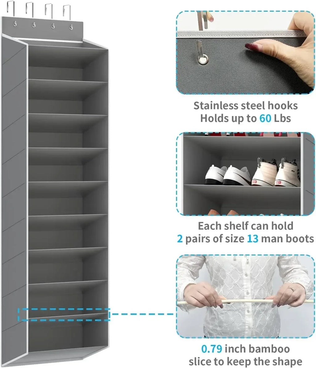10 Tiers Large Over the Door Shoe Organizer Hanging Shoe Rack with Deep Pockets for Storage Door Storage Solution - Luvia