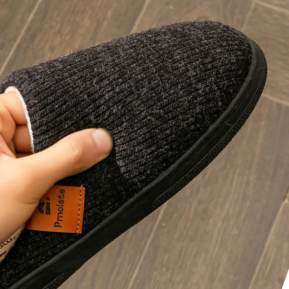 Memory Foam Cushion Slippers men Suede TPR Sole Platform Warm Soft Non Slip Stripe Comfortable Indoor Shoes Knited - Luvia