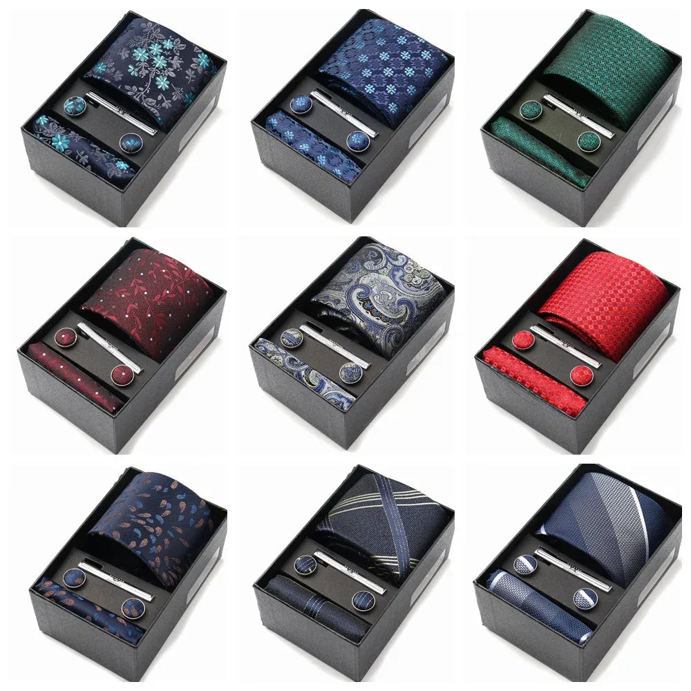 Tie Set For Men Necktie Fashion Wedding Cufflinks Box Gift Tie Clip Men Pocket Square Necktie Luxury Business Wholesale Gravatas - Luvia