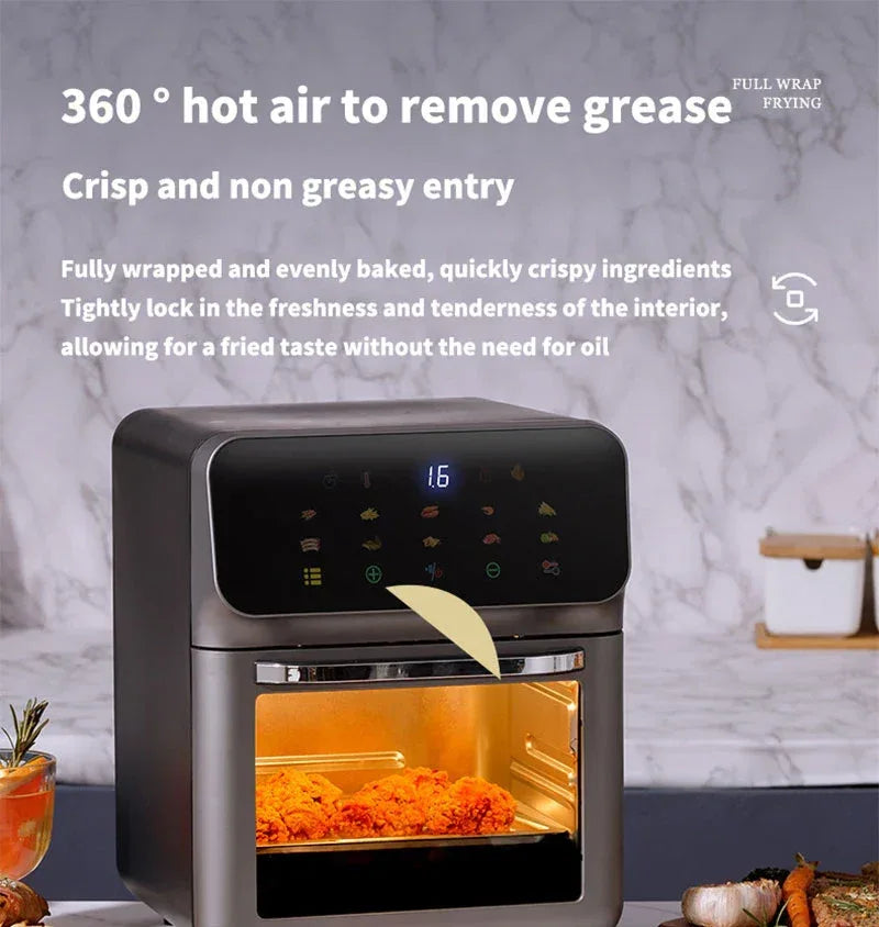 10L Large Capacity Electric Air Fryers Oil-free Automatic Household Kitchen 360°Baking Convection Oven Deep Fryer without Oil - Luvia