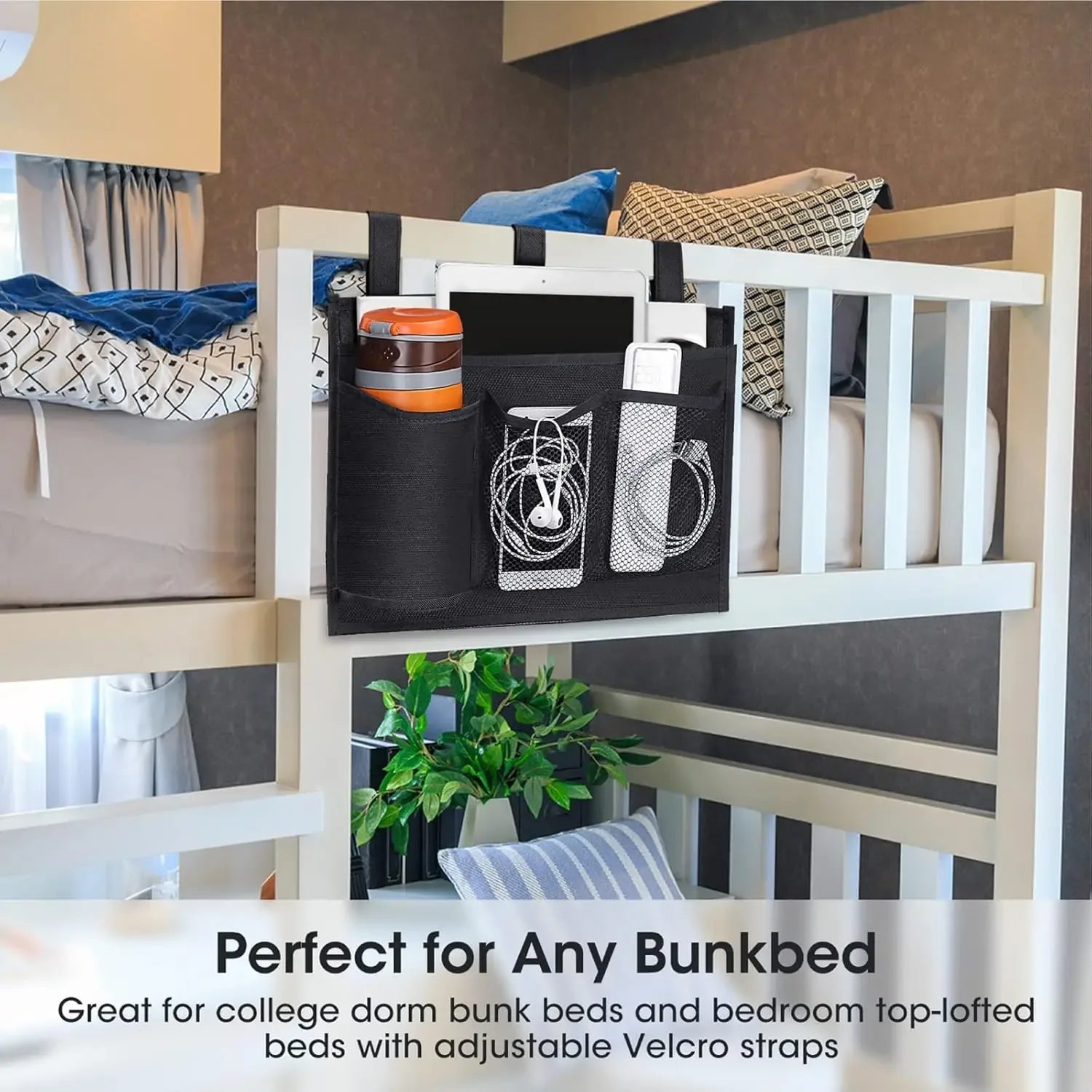 Bedside Caddy Storage Bag Multi Pockets Hanging Bag Bed Accessories Organizer Gadget Oxford Cloth for Dorm Bunk Hospital Book - Luvia