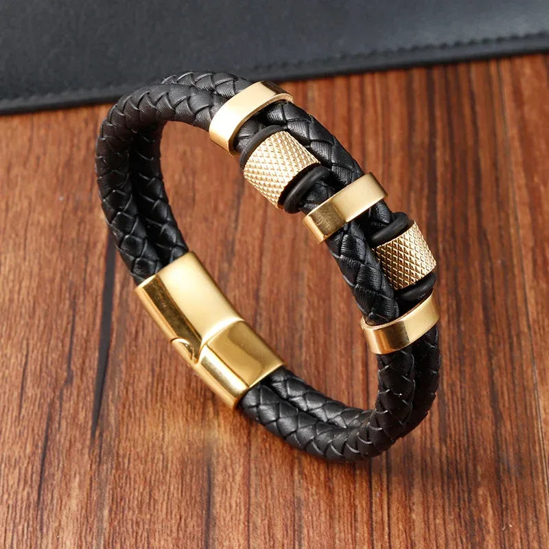 Charm Braid Rope Bracelet For Men Stainless Steel Magnetic Buckle Genuine Leather Bracelets & Bangles Male Female Jewelry - Luvia