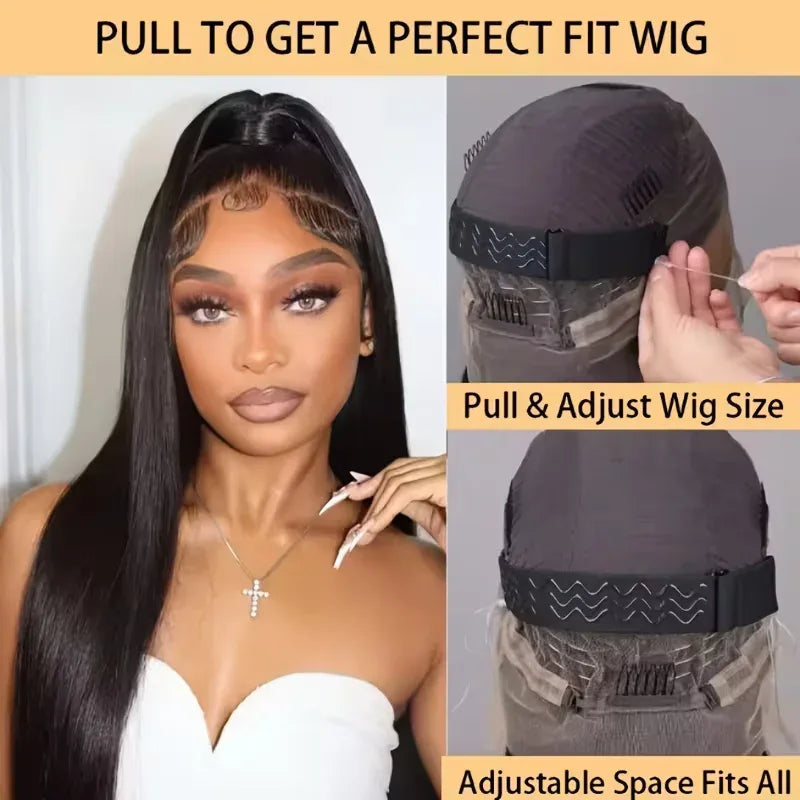 360 Full Hd Lace Wig Invisible Drawstring Glueless Wig Straight Human Hair Natural Color 220 Density Pre Plucked Ready To Wear - Luvia