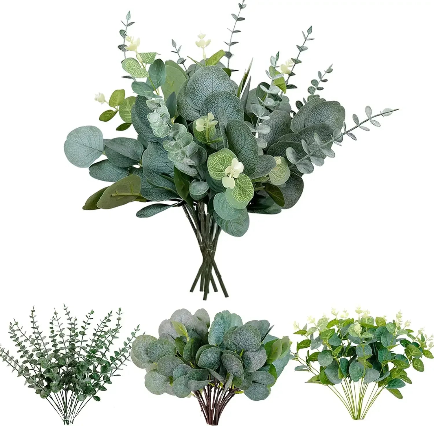 100 Pcs Artificial Eucalyptus Stems Fake Greenery Leaves Stems Faux Eucalyptus Plant for Floral Arrangement Green Leaves Decor - Luvia