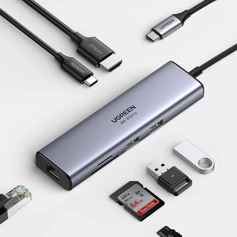 UGREEN USB HUB 7-in-1 Type-C to 4K60Hz HDMI SD&TF 5Gbps USB3.0 PD100W for Lapop Macbook Accessories USB Splitter Docking Station - Luvia