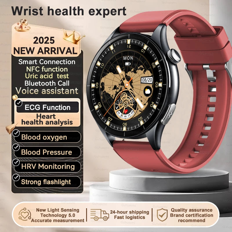 2025 New Body Fat Analysis Health Smart Watch ECG+PPG Uric Acid Lipid Blood Pressure NFC Clock Call Smartwatches For Men Women