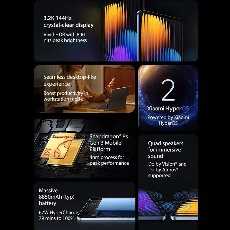 Global Version Xiaomi Pad 7 Pro Snapdragon 8s Gen 3 11.2" 3.2K 144Hz Display 67W HyperCharge 8850mAh 50MP+32MP Camera