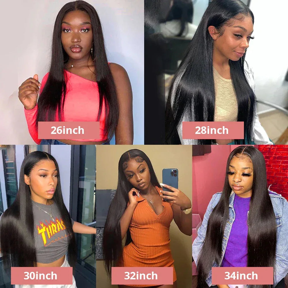 360 Full Hd Lace Wig Invisible Drawstring Glueless Wig Straight Human Hair Natural Color 220 Density Pre Plucked Ready To Wear - Luvia